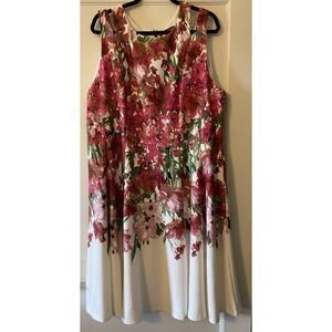 Roz & Ali Womens Floral‎ Pink White Flowy Sleeveless Dress Plus Size 20